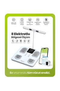 8 Elektrotlu Akıllı Tartı - Segmental Vücut Analizi, Multi-BIA, Yağ, Sıvı, Kas Ölçer